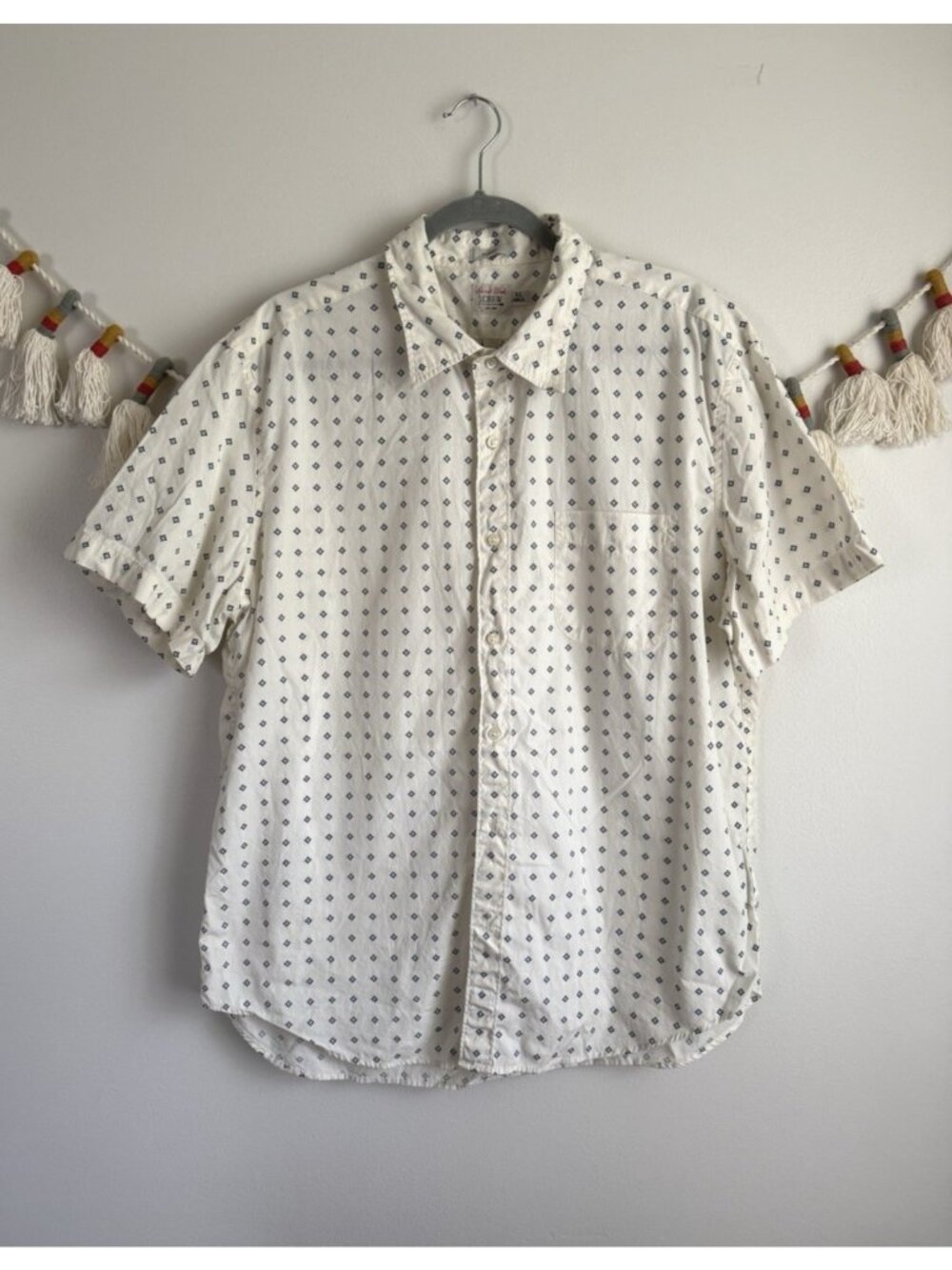 J. Crew Secret Wash Short Sleeve Cotton Poplin Printed Button Up Classic Mens XL